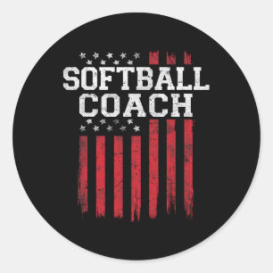 Softbal Coach Trotse Amerikaanse Vlag USA Patriot  Ronde Sticker