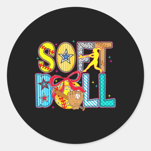 Softbal Coquette Bow Game Day Baseball Fan Cheer Ronde Sticker (Voorkant)