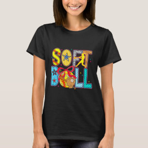 Softbal Coquette Bow Game Day Baseball Fan Cheer T-shirt