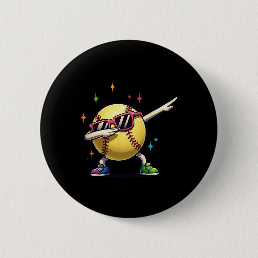 Softbal Dab Dans Grappige Softbal Speler Kinderen Ronde Button 5,7 Cm (Voorkant)