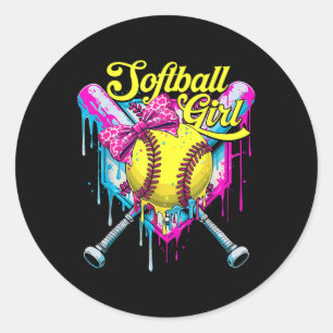 Softbal Drip Meisjes Ice Cream Drip Jeugd Meisje C Ronde Sticker