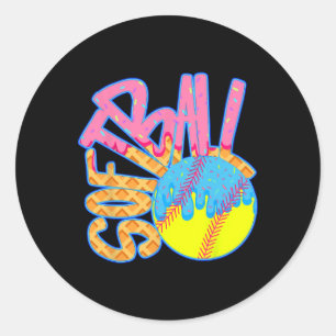 Softbal Drip voor Jongens Ice Cream Drip Youth Boy Ronde Sticker