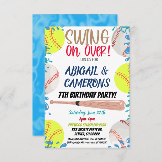 Softbal- en honkbalfeestuitnodiging kaart (Voorkant / Achterkant)