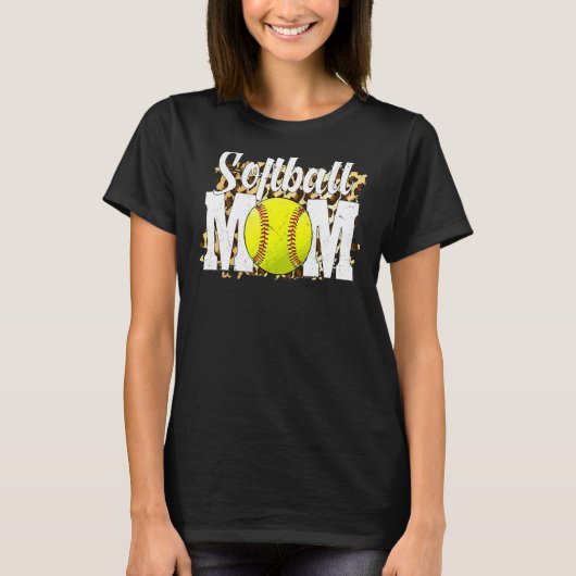 Softbal Fans Leopard Vrouwen Softbal Moeder Kind T-shirt (Voorkant)