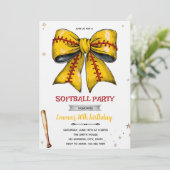 Softbal feestelijke uitnodiging met strik (Staand voorkant)