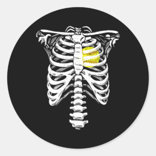 Softbal Hart Skelet Ribbenkast Halloween Liefde Zo Ronde Sticker
