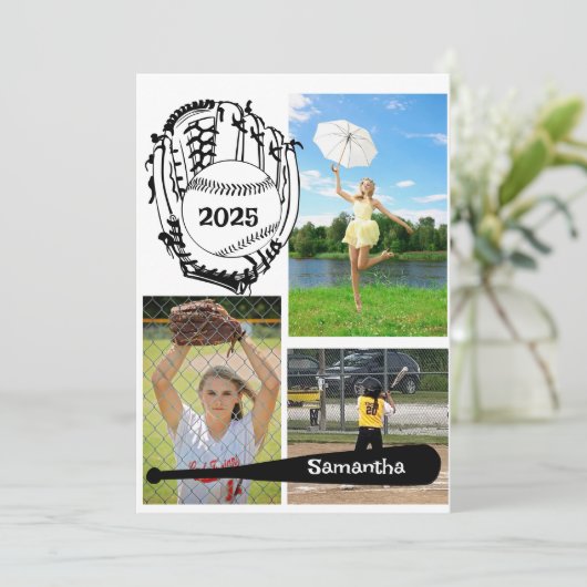 Softbal/Honkbal 3 Foto Collage Wit Aankondiging (Staand voorkant)