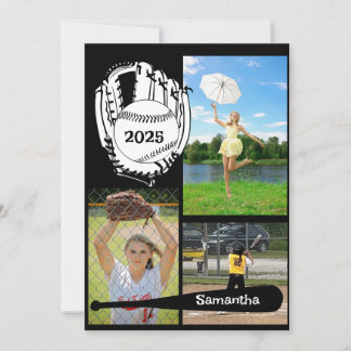 Softbal/Honkbal 3 Photo Collage Zwart Aankondiging