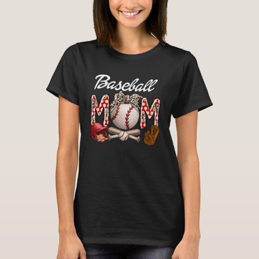 Softbal Honkbal Moeder Luipaard T-shirt (Voorkant)