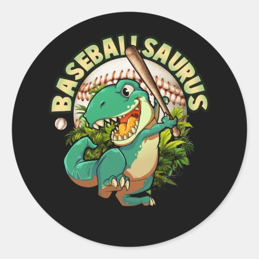 Softbal honkbal spelen dinosaurus sport beslag ronde sticker (Voorkant)