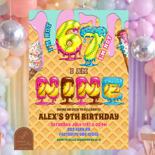 Softbal Ijs Ceam Drip Zes Zeven jongen 9e Verjaard Kaart