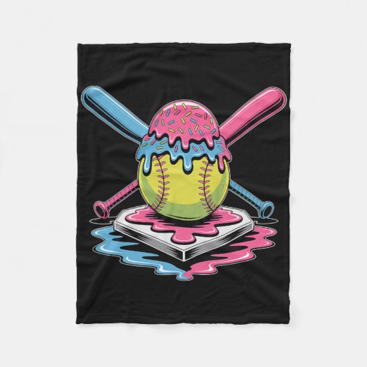 Softbal Ijs Druppel - Schattige Softbal Speler Fleece Deken (Voorkant)