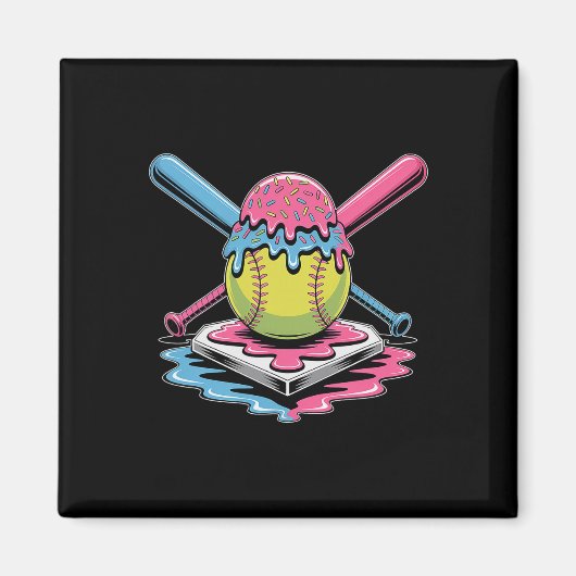 Softbal Ijs Druppel - Schattige Softbal Speler Magneet (Voorkant)