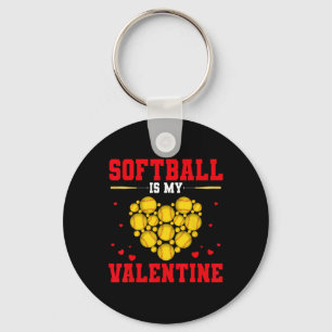 Softbal Is Mijn Valentijnsdag Softbal Hart Softbal Sleutelhanger