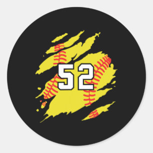Softbal Jersey Nummer #52 Sportspeler Fan Jerse Ronde Sticker