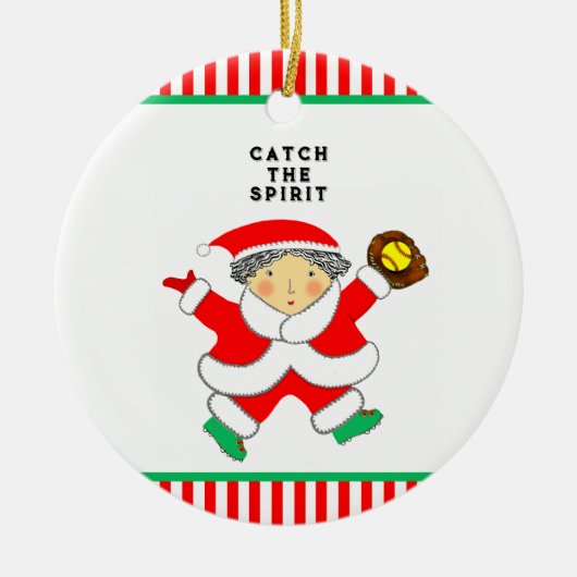 Softbal Kerstcadeau Keramisch Ornament (Voorkant)