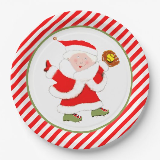 Softbal Kerstfeest Papieren Bordje (Voorkant)