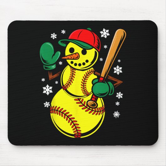 Softbal Kerstman Hoed Sneeuwman Kerstmis Grappige Muismat (Voorkant)