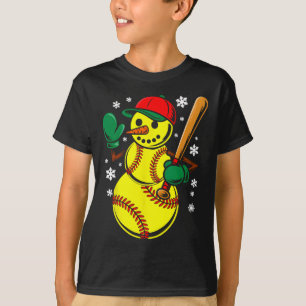 Softbal Kerstman Hoed Sneeuwman Kerstmis Grappige T-shirt