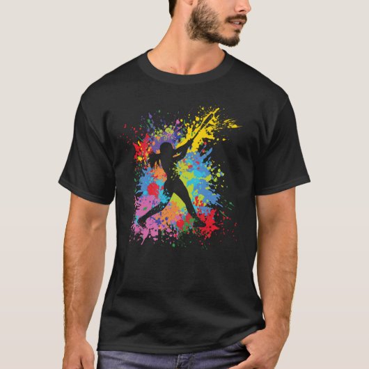 Softbal Kleurspatten Fun Softbal Speler Meisje T-shirt (Voorkant)
