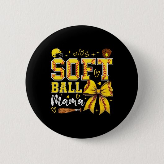 Softbal Mama Coquette Strik Softbal Moeder Moeders Ronde Button 5,7 Cm (Voorkant)