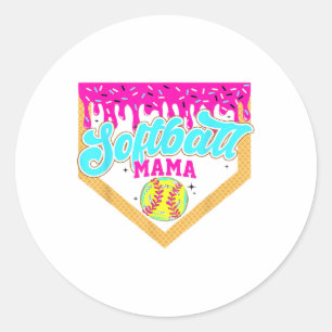 Softbal Mama Drip Ice Cream Dripping Game Day Sof Ronde Sticker