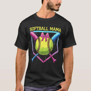 Softbal Mama Home Bord Drip Coquette Bow Vrouwen S T-shirt