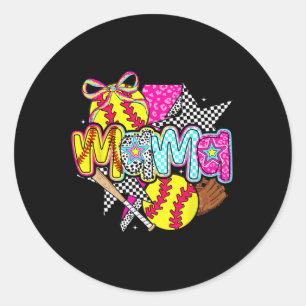 Softbal Mama Mom Softbal Game Day Vibes Mother's Ronde Sticker