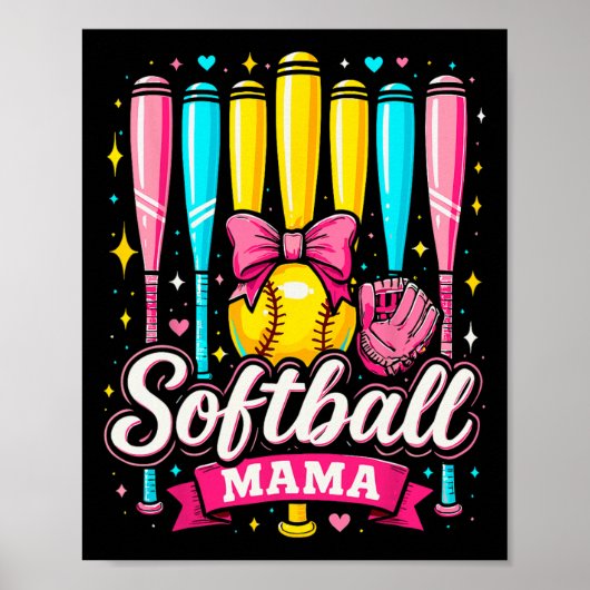 Softbal Mama Softbal Coquette Strik Softbal Poster (Voorkant)