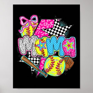 Softbal Mama Speldag Luipaard Geruit Moeder Retro Poster