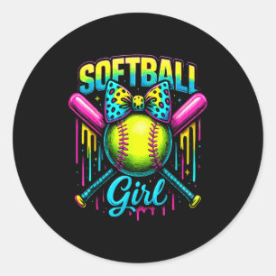 Softbal Meisje Drip Grappige Softbal Speler  Ronde Sticker