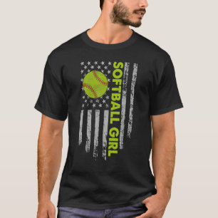 Softbal Meisje Honkbal Usa Amerikaanse Vlag voor V T-shirt