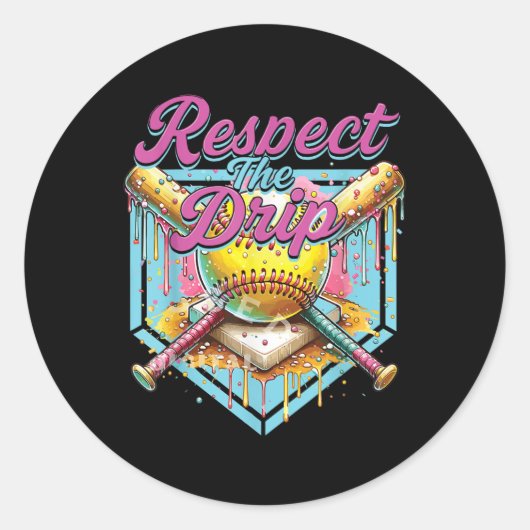 Softbal Meisje Ice Cream Softbal Drip Jeugd Respec Ronde Sticker (Voorkant)