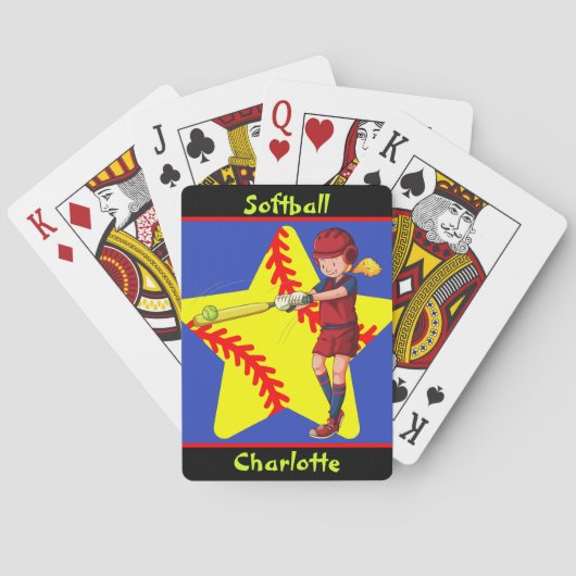 Softbal Meisjes Ster Batter Swing Gepersonaliseerd Pokerkaarten (Achterkant)