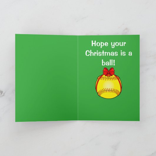 Softbal met een boog met Kerstmis Feestdagen Kaart (Binnen)