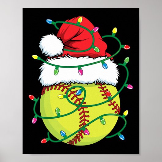 Softbal met Santa Hat Mannen Boys Girls Christmas  Poster (Voorkant)