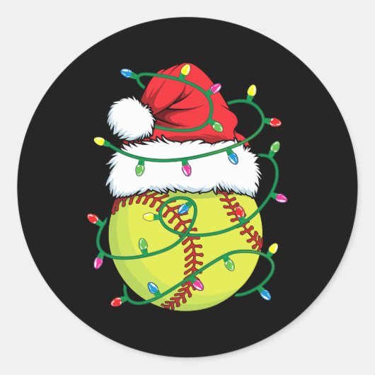 Softbal met Santa Hat Mannen Boys Girls Christmas  Ronde Sticker (Voorkant)
