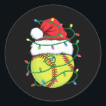 Softbal met Santa Hat Mannen Boys Girls Christmas  Ronde Sticker<br><div class="desc">Softbal met Santa Hat Mannen Jongens Meisjes Kerstverlichting</div>