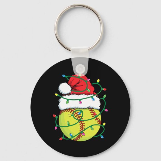 Softbal met Santa Hat Mannen Boys Girls Christmas Sleutelhanger (Voorkant)