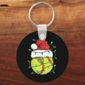Softbal met Santa Hat Mannen Boys Girls Christmas Sleutelhanger (Voorkant)