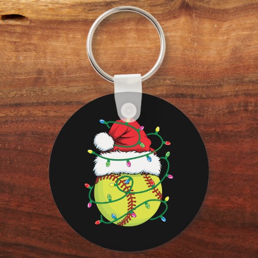 Softbal met Santa Hat Mannen Boys Girls Christmas  Sleutelhanger (Voorkant)