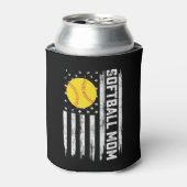 Softbal Moeder Amerikaanse Amerikaanse vlag  Moede Blikjeskoeler (Blikje Voorkant)