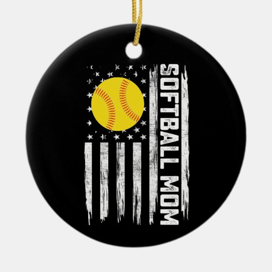 Softbal Moeder Amerikaanse Amerikaanse vlag  Moede Keramisch Ornament (Voorkant)