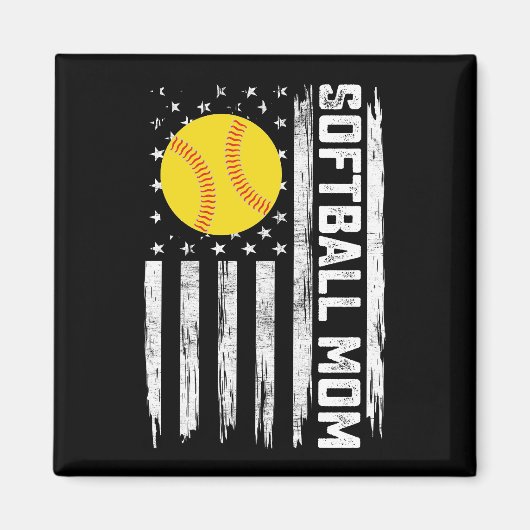 Softbal Moeder Amerikaanse Amerikaanse vlag Moede Magneet (Voorkant)
