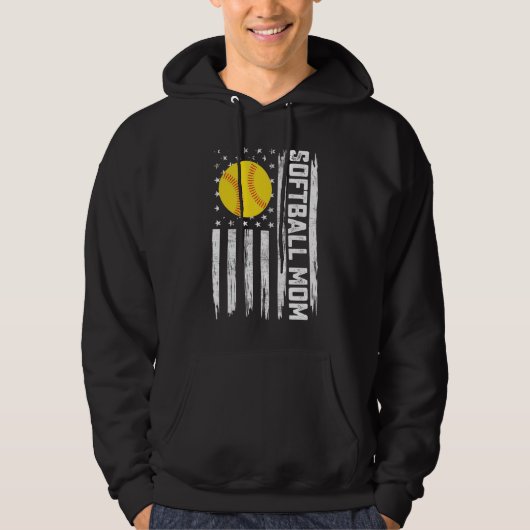 Softbal Moeder Amerikaanse VS Vlag Vintage Moederd Hoodie (Voorkant)