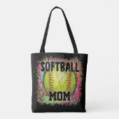 Softbal Moeder Tie Dye Luipaardprint Geel Bal Tote Bag (Achterkant)