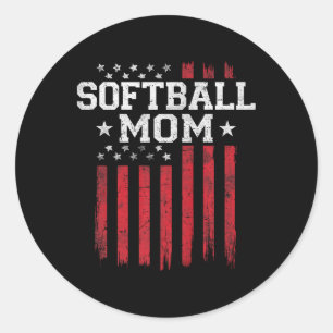 Softbal Mom Trotse Amerikaanse vlag USA Patriot Pa Ronde Sticker