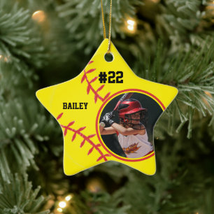 Softbal Naam Rugnummer Foto Aandenken Keramisch Ornament