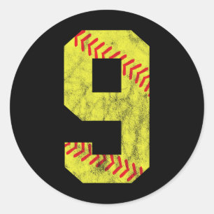 Softbal Nummer 9 Negen 9e Verjaardag Ronde Sticker