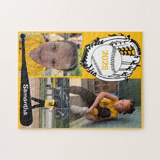 Softbal of Baseball 3 Foto Jigsaw Puzzel Geel (Horizontaal)